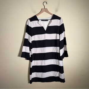 IRIS SETLAKWE classic bell sleeve black and white stripe modern shift dress 6